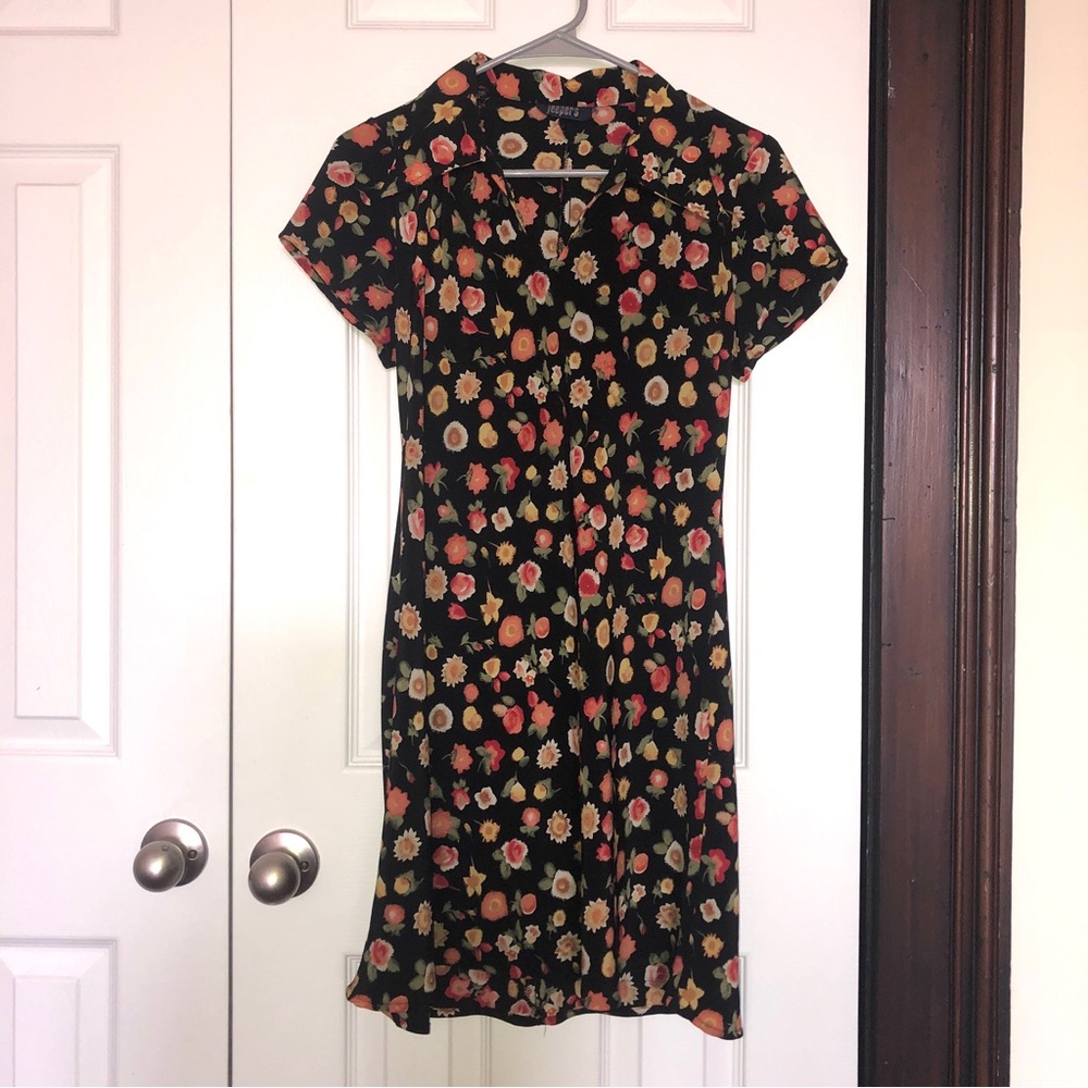 Jeepers black floral collared dress